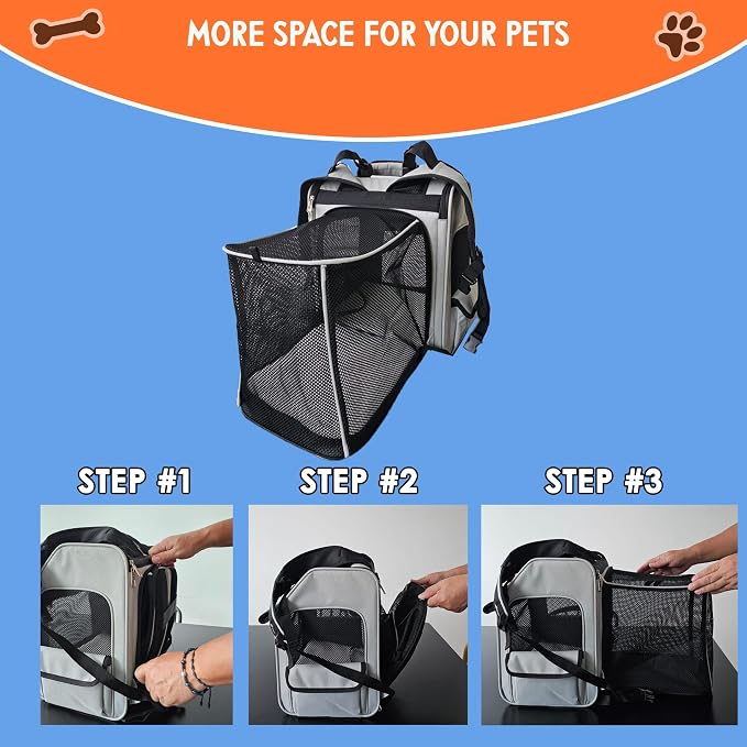 Expandable Pet Backpack Carrier – Dog & Cat, Bonus 2 Collapsible Pet Bowls - Image 8