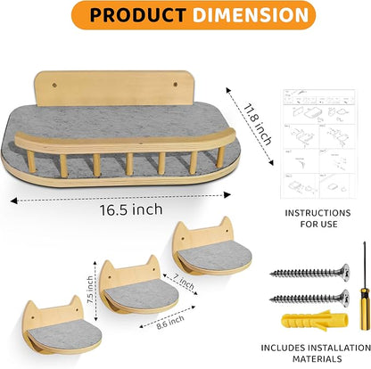 Cat Wall Shelves with 3 Steps – Modern Wood Wall Mounted Furniture, Climber & - Image 8