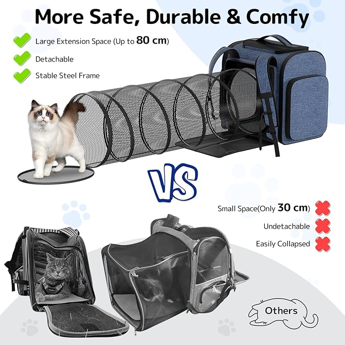 Cat Carrier Backpack with Detachable Play Tunnel, 2 in 1 Cat Tunnel Backpack - Image 3
