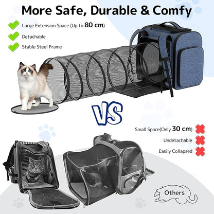 Cat Carrier Backpack with Detachable Play Tunnel, 2 in 1 Cat Tunnel Backpack - Image 3