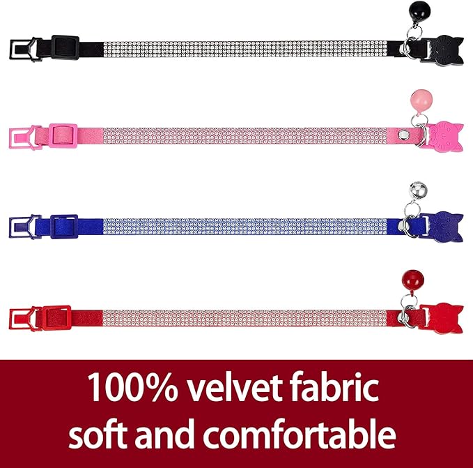 Weewooday 4 Pieces Rhinestones Cat Collars Breakaway Cat Collar - Image 4