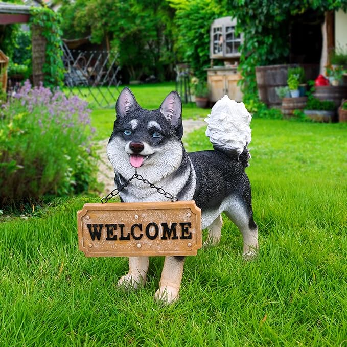 Akita Statue Outdoor Decorations – Outdoor Dog Statue Standing Black Akita by Unknown