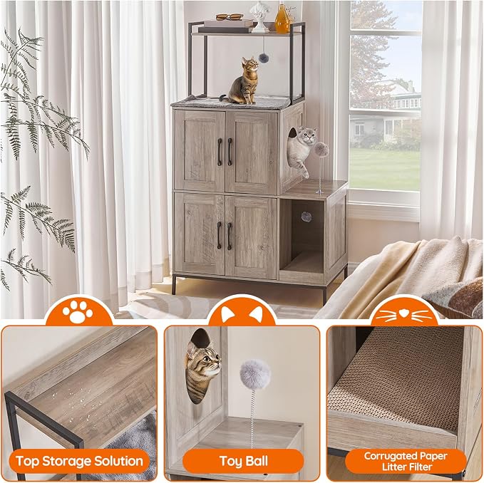 HOOBRO Cat Litter Box Enclosure Furniture, 2 in 1 Hidden Litter Box Furniture - Image 7