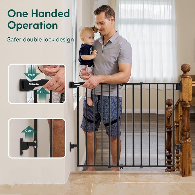 Babelio Baby Gate for Stairs, Kitchen & Doorways, No Bottom Bar| One-Handed - Image 4
