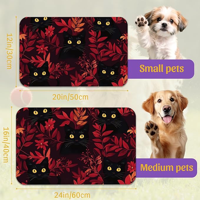 Black Cat Forest Pet Feeding Mat, Fast-Dry Absorbent Dog and Cat Bowl Mat - Image 2