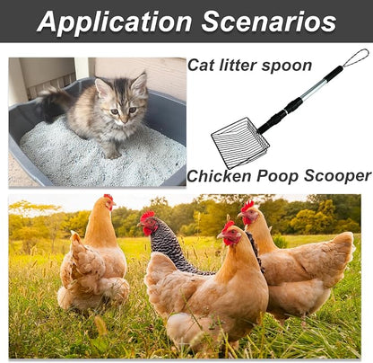 Chicken Poop Scooper 3 in 1 Adjustable Long Handle Litter Metal Scoop Heavy - Image 4