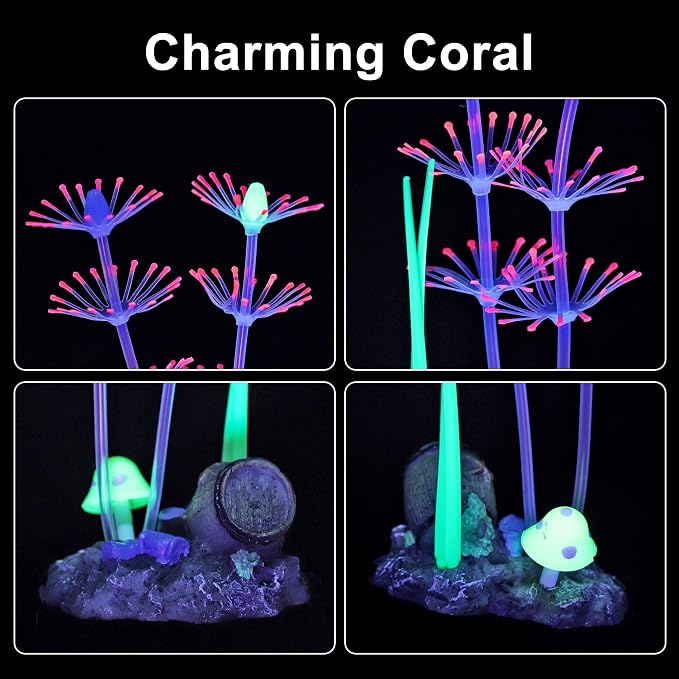 Lpraer 4 Pack Glow Aquarium Decorations Branch Coral Reef Mushroom Seaweed - Image 6