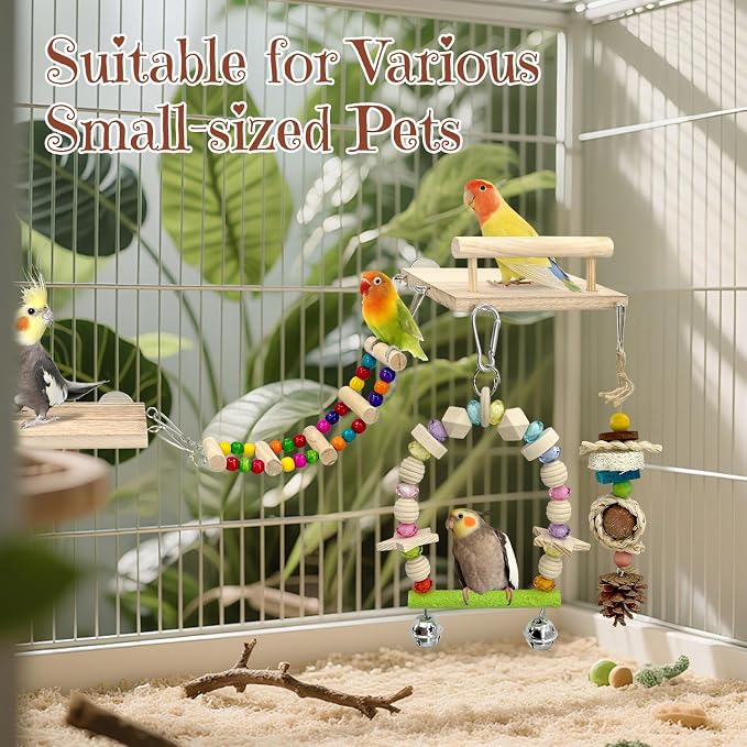 5-in-1 Parakeet Toys Set: Detachable Bird Playground - Image 6