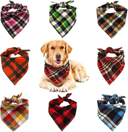 8 Pack Triangle Dog Bandanas, Reversible Plaid Painting Bibs Scarf, Washable by VIPITH