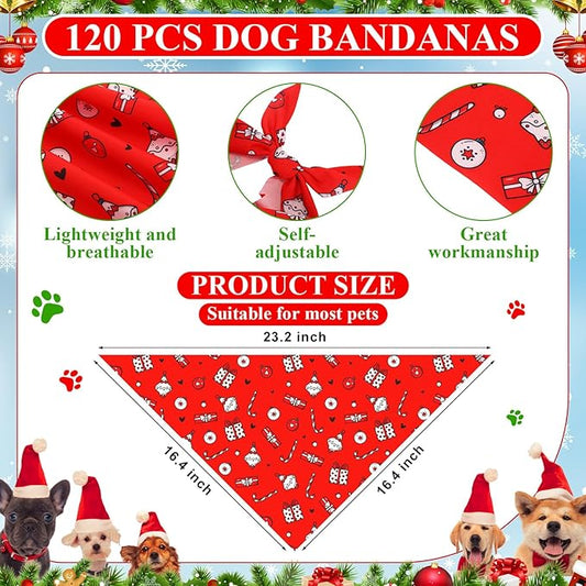 Sanwuta 120 Pcs Christmas Dog Bandanas Bulk Xmas Bandanas - Image 2
