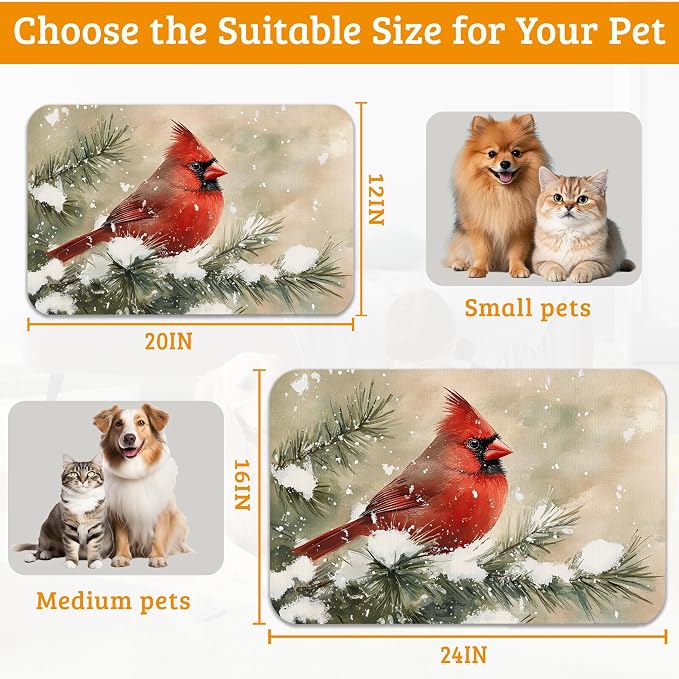 Pet Feeding Mat, Cardinal Bird Absorbent Dog Cat Food Mat Christmas Dog Mat - Image 6
