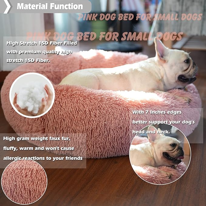 Calming Donut Dogs Beds for Small Dogs Washable, 23inch Plush Round Pet Bed for - Image 4