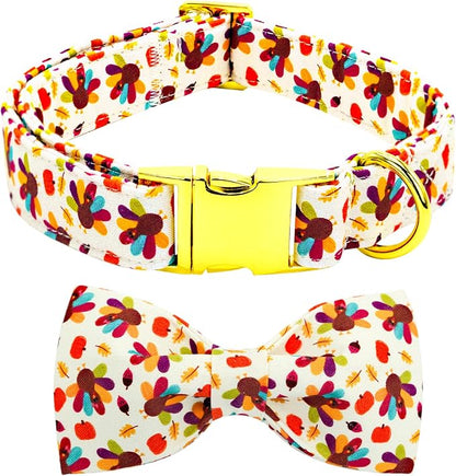 Thanksgiving Dog Collar, Turkey Dogs Collars Bow Tie Pet Collar Adjustable Pet by BoboRainbow