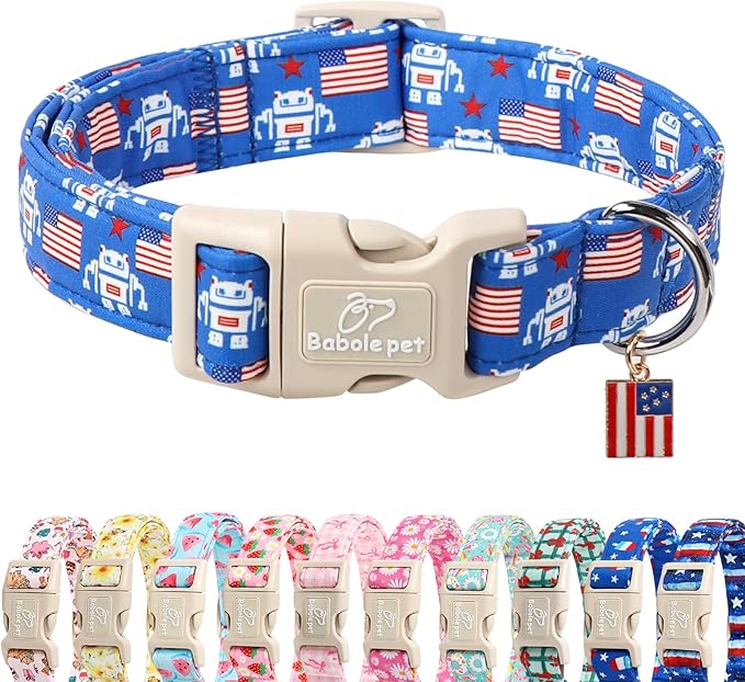 4th of July Dog Collar, Robot Star-Spangled Patriotic Dog Collars by Babolepet