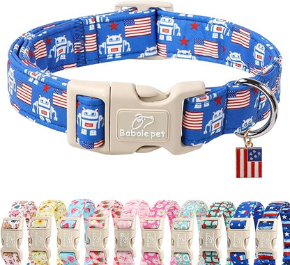 4th of July Dog Collar, Robot Star-Spangled Patriotic Dog Collars by Babolepet