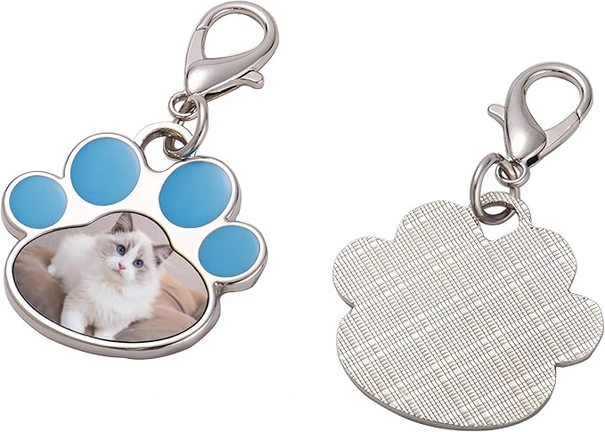 Custom Pet Photo Keychain Personalized Photo Pawprint Dog Tag Keychain Engraved - Image 2