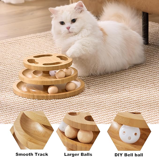 Cat Ball Track Toy with Puzzle Top, Wooden Cat Toys - Image 4