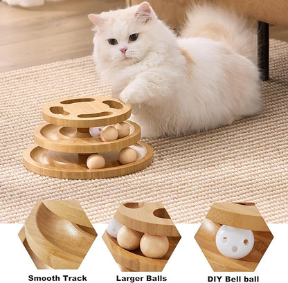 Cat Ball Track Toy with Puzzle Top, Wooden Cat Toys - Image 4