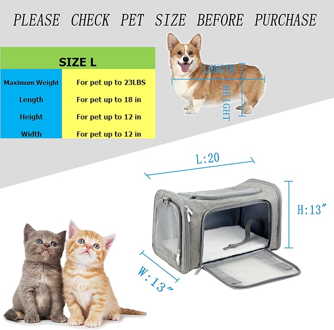 Soft Sided Carrier for Small Medium Cats Dogs, Removable Pad Collapsible Travel - Image 6