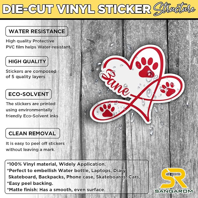 Custom Paw Pet Sticker Personalized Heart Name Pet Paw Cat and Dog Lover - Image 4