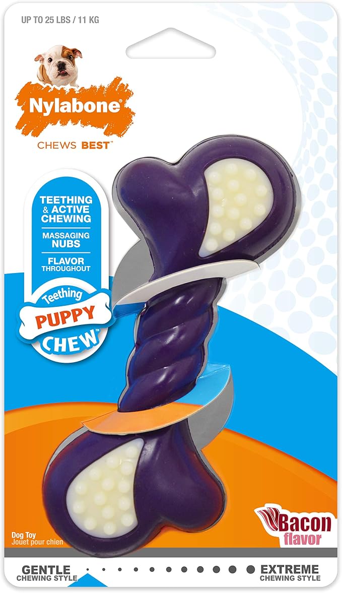 Nylabone Double Action Bone Puppy Chew Toy, Rubber Teething Toys by Nylabone