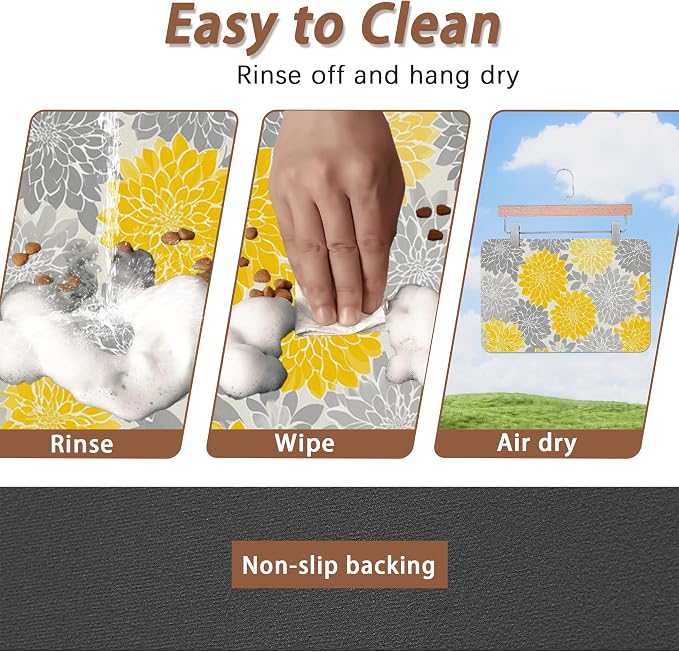 Dahlia Dog Cat Food Mat, Non-Slip Water Bowl Placemat, Indoor Pet Accessories - Image 4