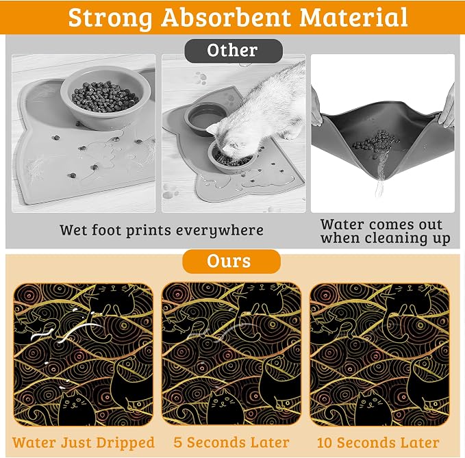 Japanese Cats Feeding Mat, Absorbent Quick-Dry Cat Dog Food and Water Bowl Mats - Image 3