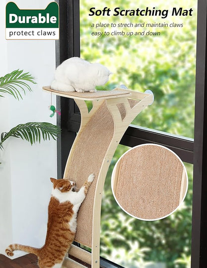 Cat Window Perch with Scratcher Ramp, Wood Kitty Bed - Image 6