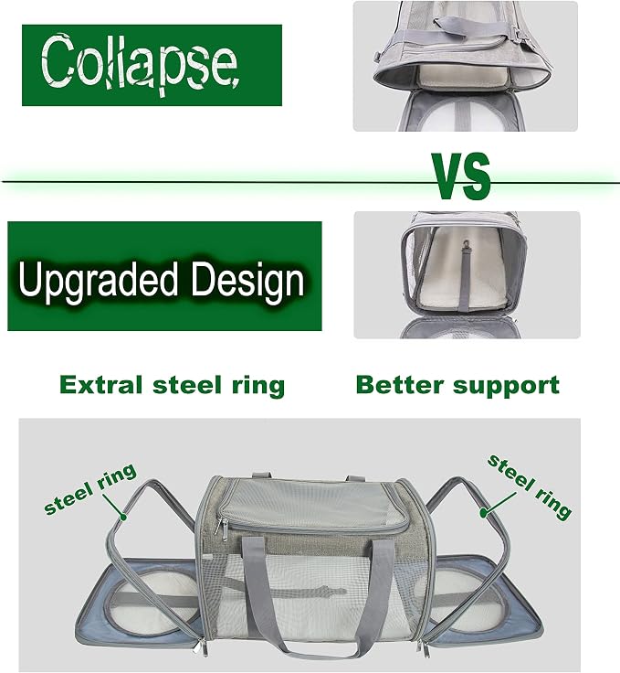 Soft-Sided Pet Carrier for Cats Small Dogs of 15 Lbs Medium Grey - Image 2