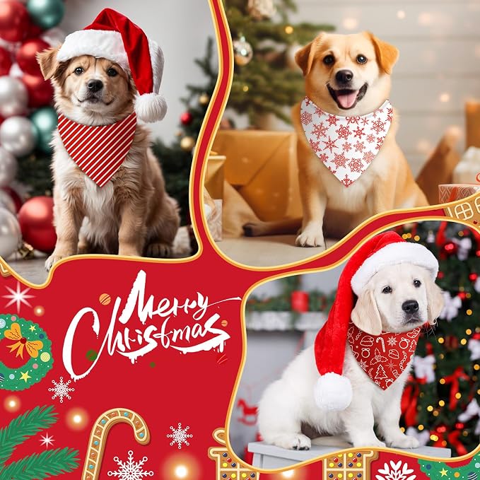 Abbylike 50 Pcs White and Red Dog Bandanas Bulk Polka Dots Stripes Snowflake - Image 4