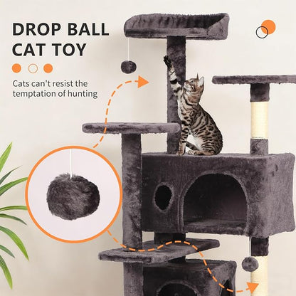 BestPet | 54" Cat Tree Tower | Purple Gray | Sturdy, Hanging Cat Toys, - Image 3