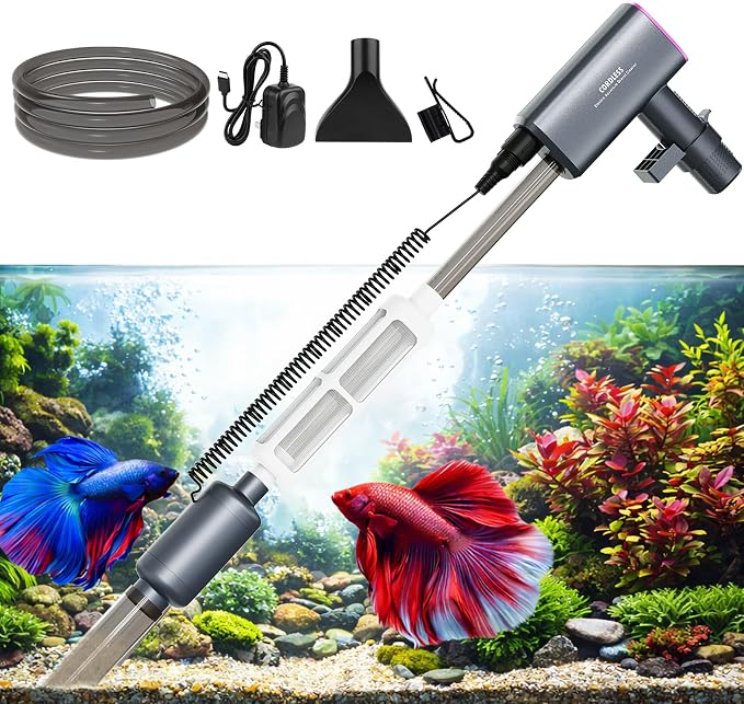 Cordless Aquarium Gravel Cleaner Vacuum: 6-in-1 Electric Fish Tank Cleaner by HACPUT