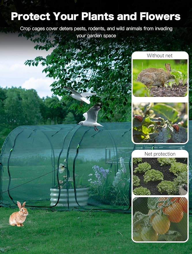 Poray Large 12.3X4FT Tunnel Plant Netting Cover, 4.1FT Tall Crop Cage Tomato - Image 4