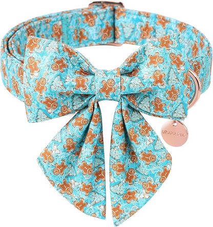 Christmas Dog Collar with Bow Tie, Adjustable Gingerbread Pet Collar, Chriatmas by UPURARAPUP