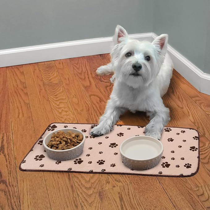 Kitchen Basics Microfiber Pet Bowl Feeding Mat, Anti-Skid and Absorbent - Image 5