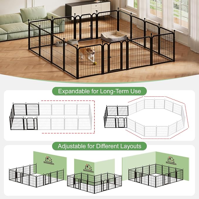 Dog Playpen for Indoor & Outdoor, 24 inch 8 Panels Metal Puppy Playpen for - Image 3