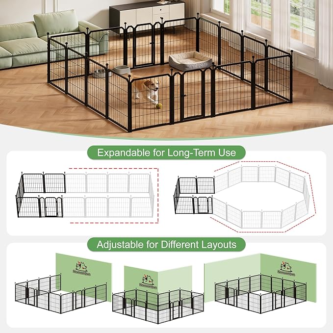 Dog Playpen for Indoor & Outdoor, 24 inch 6 Panels Metal Puppy Playpen for - Image 3