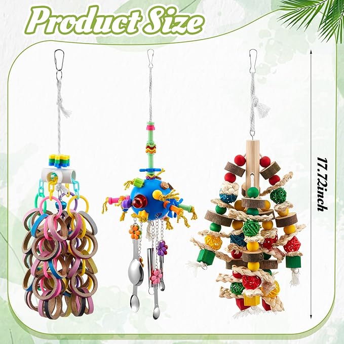 3 Pcs Extra Large Bird Parrot Toy Multicolored Natural Wooden Parrot Cage - Image 3