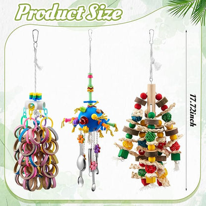 3 Pcs Extra Large Bird Parrot Toy Multicolored Natural Wooden Parrot Cage - Image 3