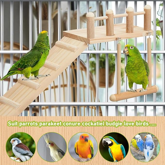 Morezi Bird Swing for cage Parakeet Parrot Swing Wood Hemp Rope Ladder Toy Play - Image 5