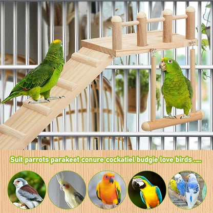 Morezi Bird Swing for cage Parakeet Parrot Swing Wood Hemp Rope Ladder Toy Play - Image 5