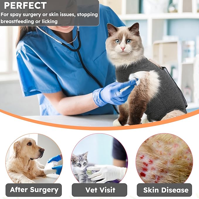 Cat Recovery Suit for Spay Abdominal Wounds, Kitten Onesie Bodysuit for Cats - Image 7
