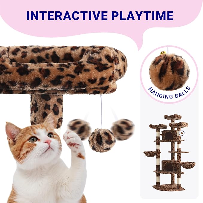 Allewie 73in Fan-Shaped Space-Saving Corner Cat Tower/Multi-Level Tall Cat Tree - Image 5