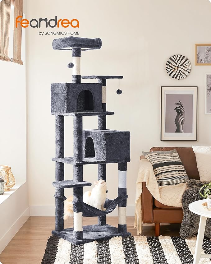 Feandrea Cat Tree, 73.2-Inch Tall Cat Tower, Plush Multi-Level Condo - Image 2