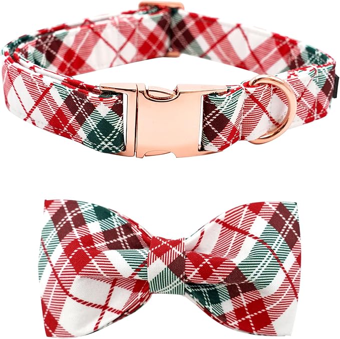 Dog Collar, Christmas Dog Collar Plaid Pet Collar Bow Holiday Bows Girl Boy by BoboRainbow