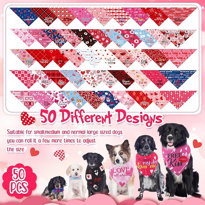 Chunful 50 Pcs Valentine's Day Dog Bandana Bulk - Image 4