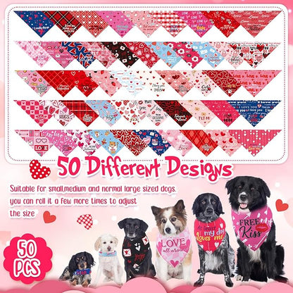 Chunful 50 Pcs Valentine's Day Dog Bandana Bulk - Image 4