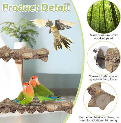 PINVNBY 3Pcs Bird Perches for Cage, Nature Wood Prickly Parrot Stand Toy Paw - Image 3