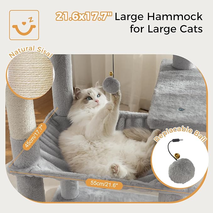 54" Cat Tree with Big Hammock 21x17” XL Cat Tower with Scratching Posts - Image 5