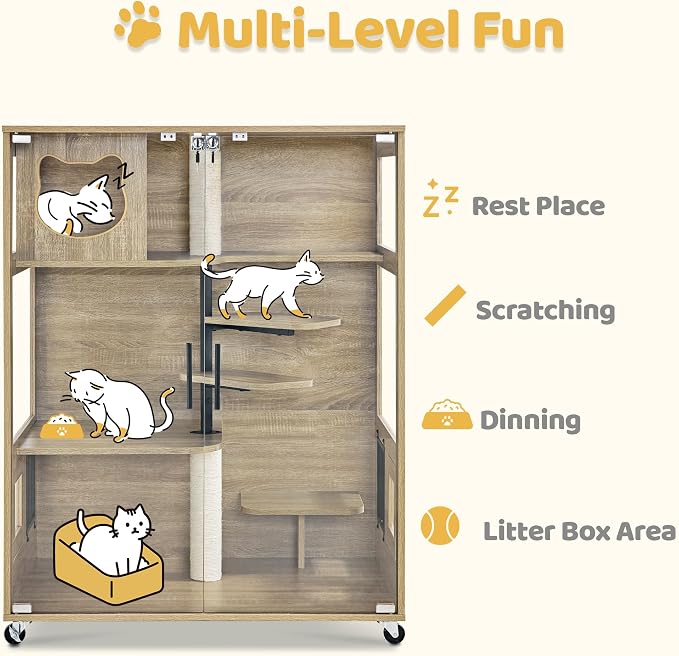 Lovupet Wooden Cat House with Scratching Posts, Luxury Large Cat Condo with - Image 4